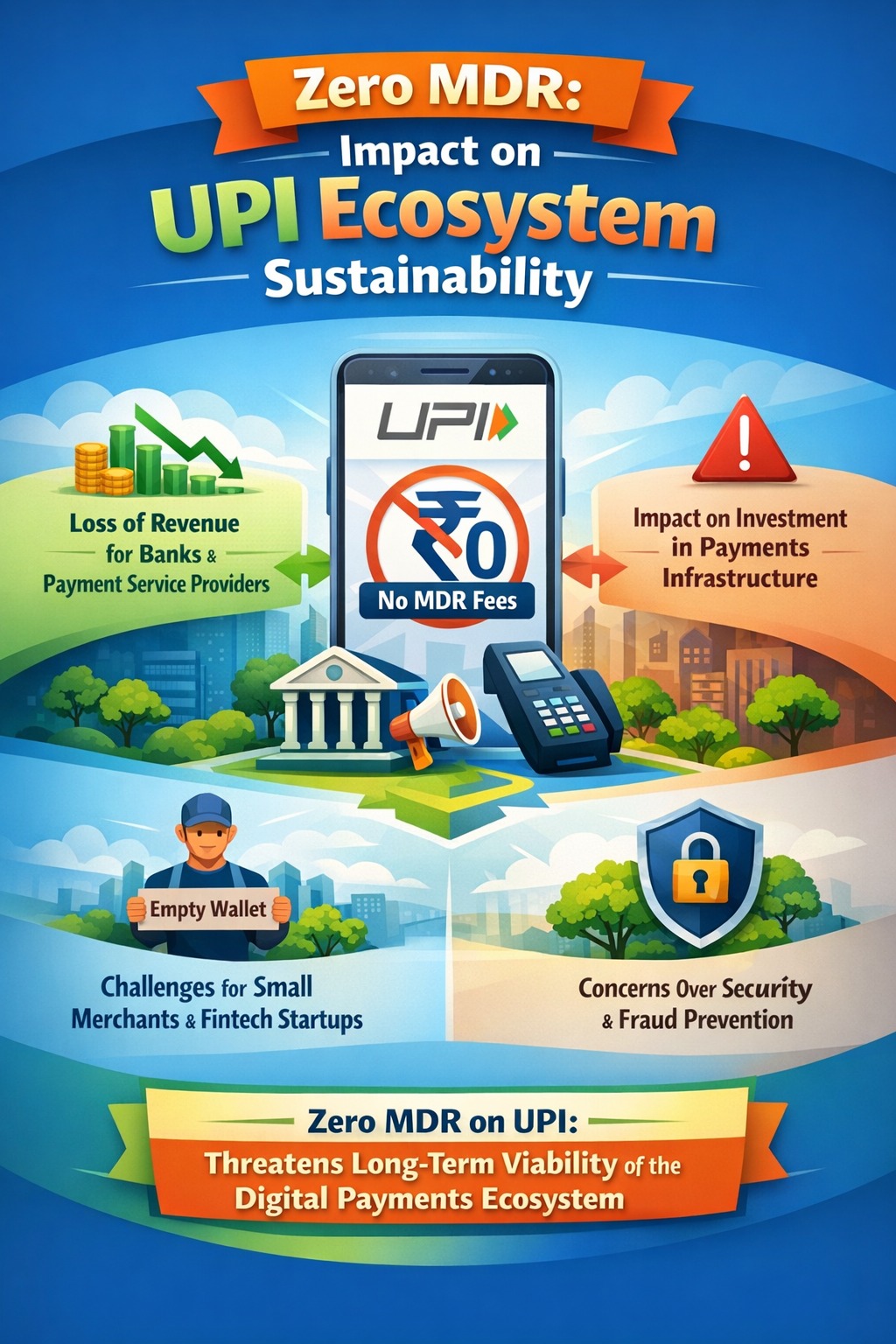 Zero MDR impact on UPI ecosystem sustainability infographic
